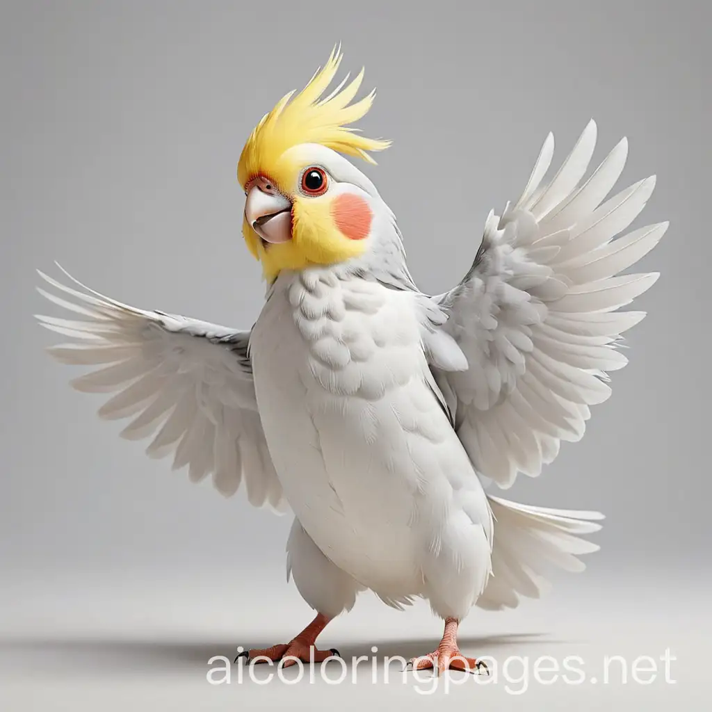 Cockatiel bird dancing., Coloring Page, black and white, line art, white background, Simplicity, Ample White Space.