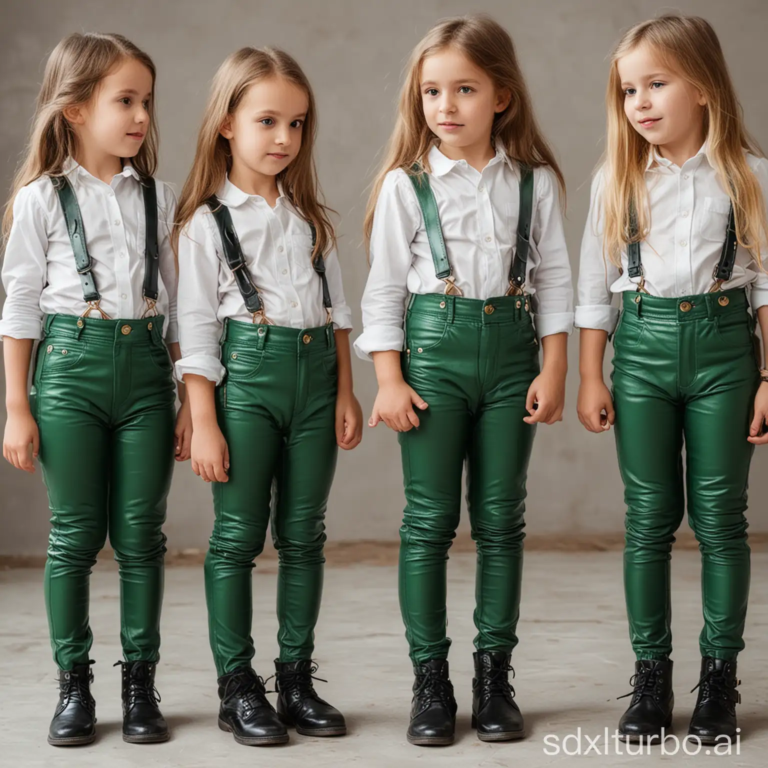 Children Girls in green Leather Pants