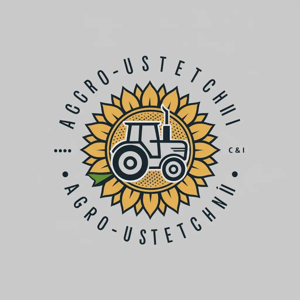 a logo design,with the text 'AGRO-USTETCHII C&I', main symbol:Tractor sunflower,complex,clear background