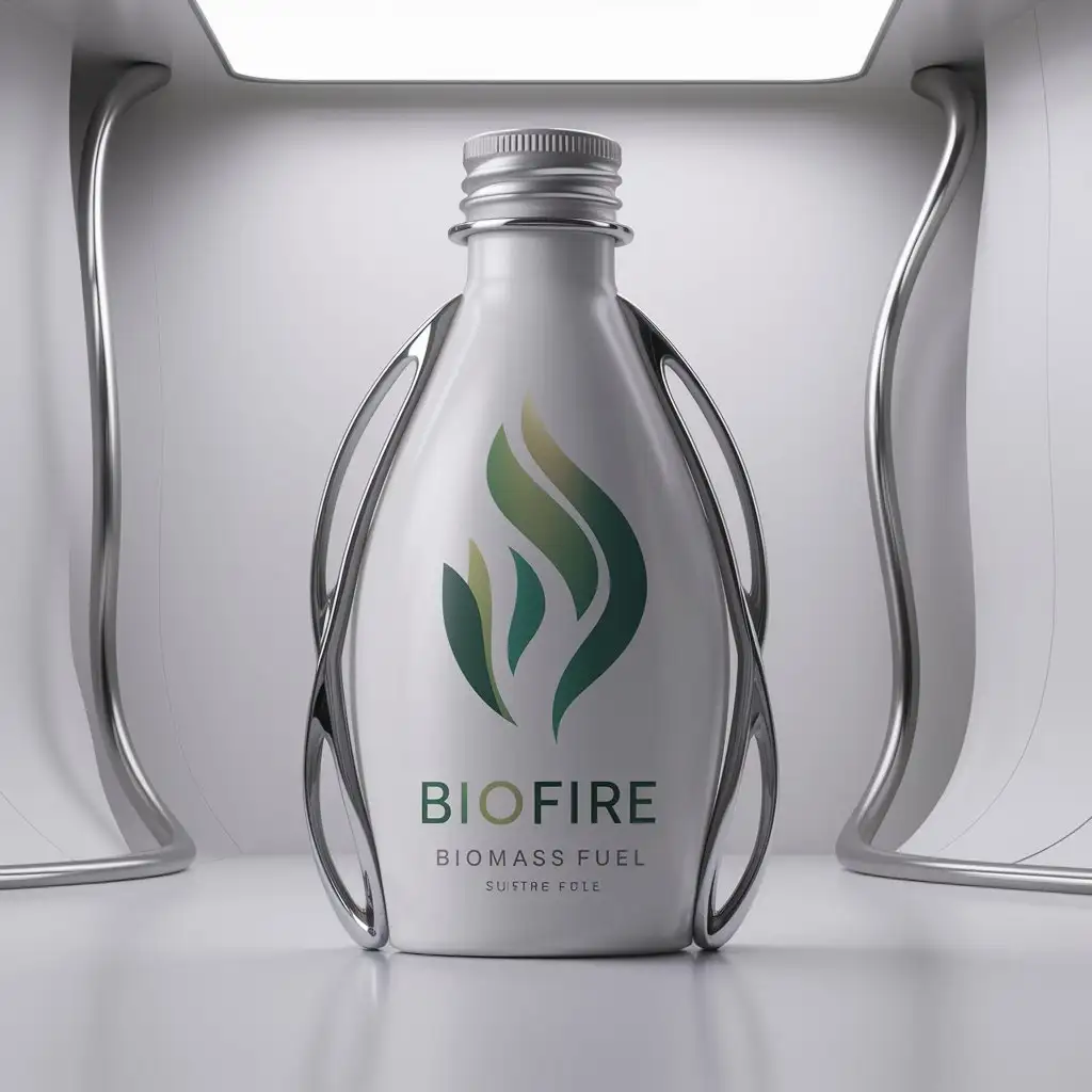 бутылка биотоплива с логотипом BIOFIRE в минималитическом стиле