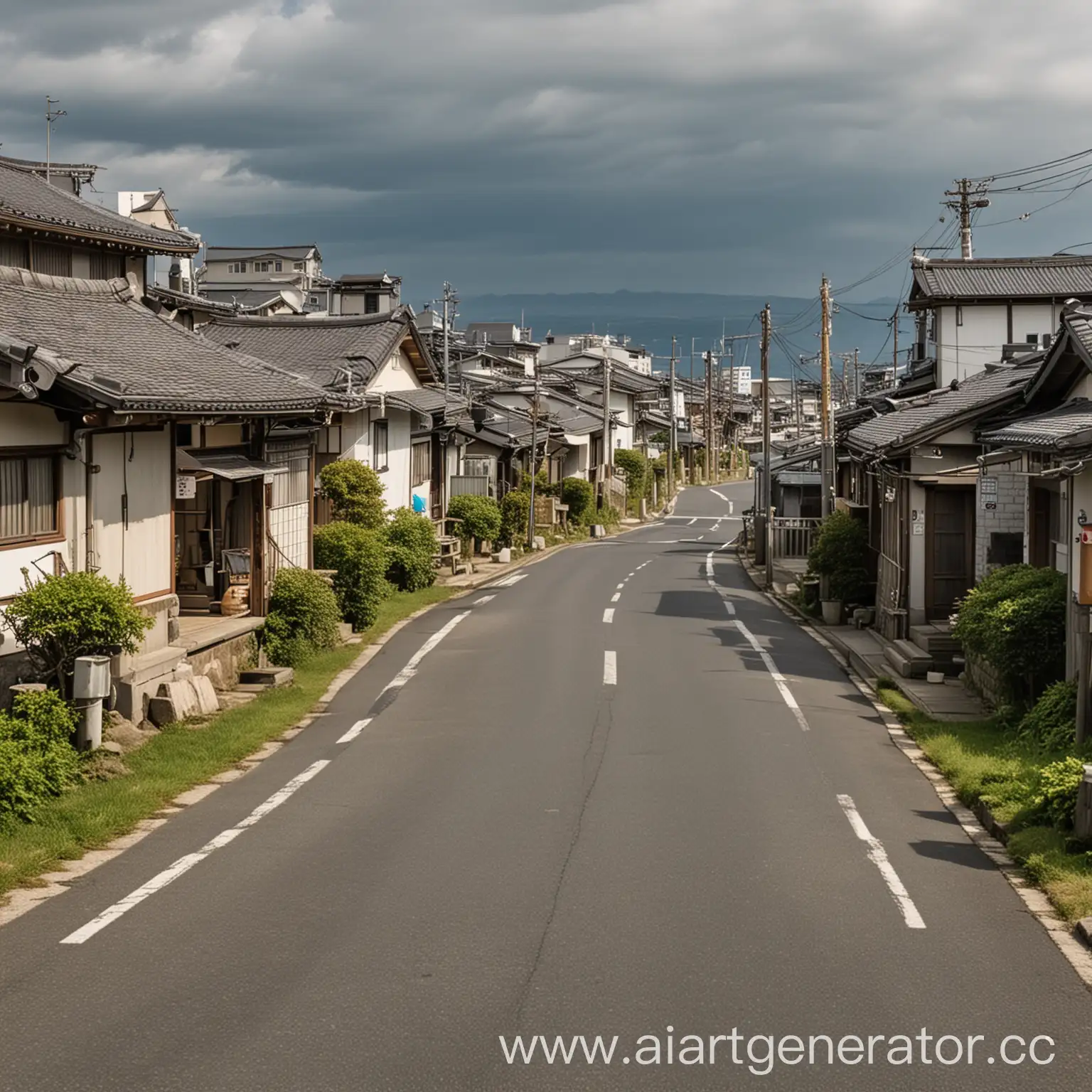 日本，农村街道，楼房，海景，十字路口