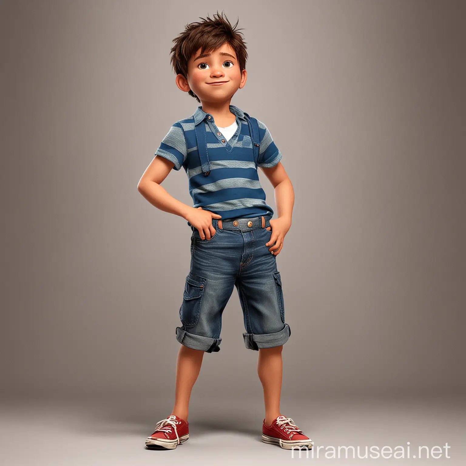 Disney Pixar ,Niño de 11 años , usando ropa que le queda pequeña