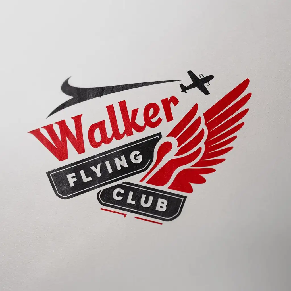 a logo design,with the text "Walker Flying Club", main symbol:vintage-style logo for our club. The logo should incorporate an airplane or a set of pilot's wings; open to other artistic ideas. Preferred colors are red and black. Must be logo on a white background,Moderate,clear background