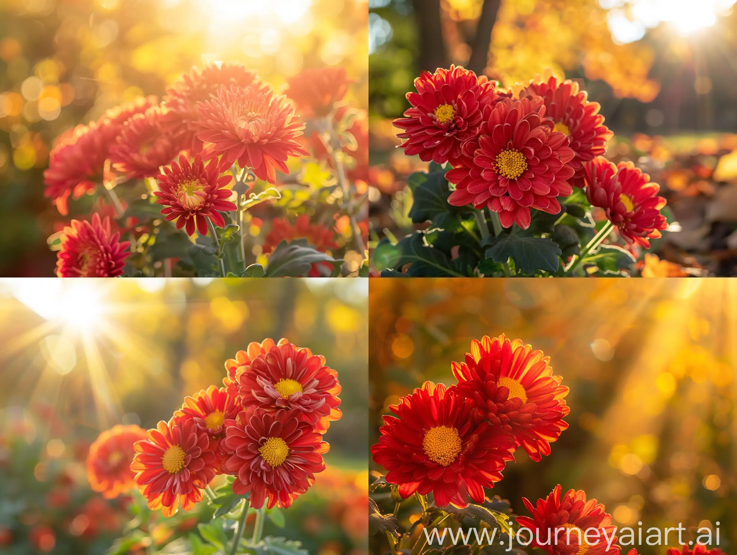 Vibrant-Garden-Mum-Mammoth-Daisy-Red-in-Serene-Sunlit-Setting