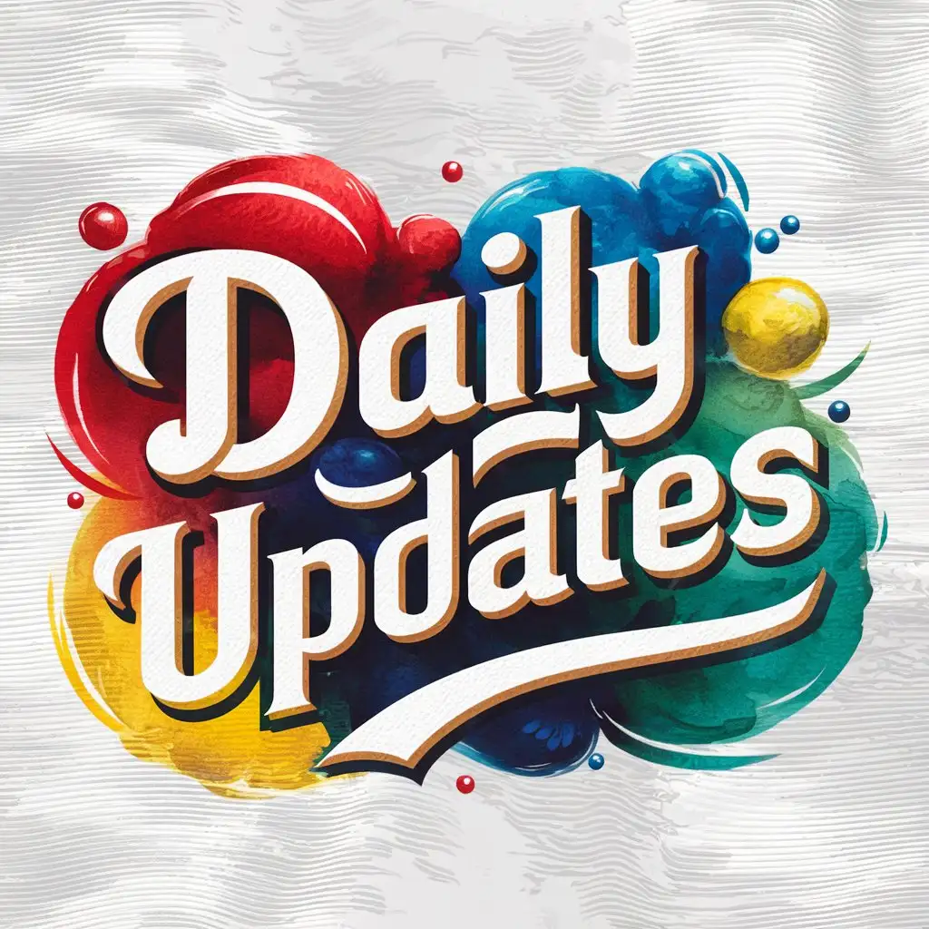 A red, blue, yellow and green classy, artistic, colorful, expressive, bubbly, fun, retro, watercolor logo of the words "Daily Updates"