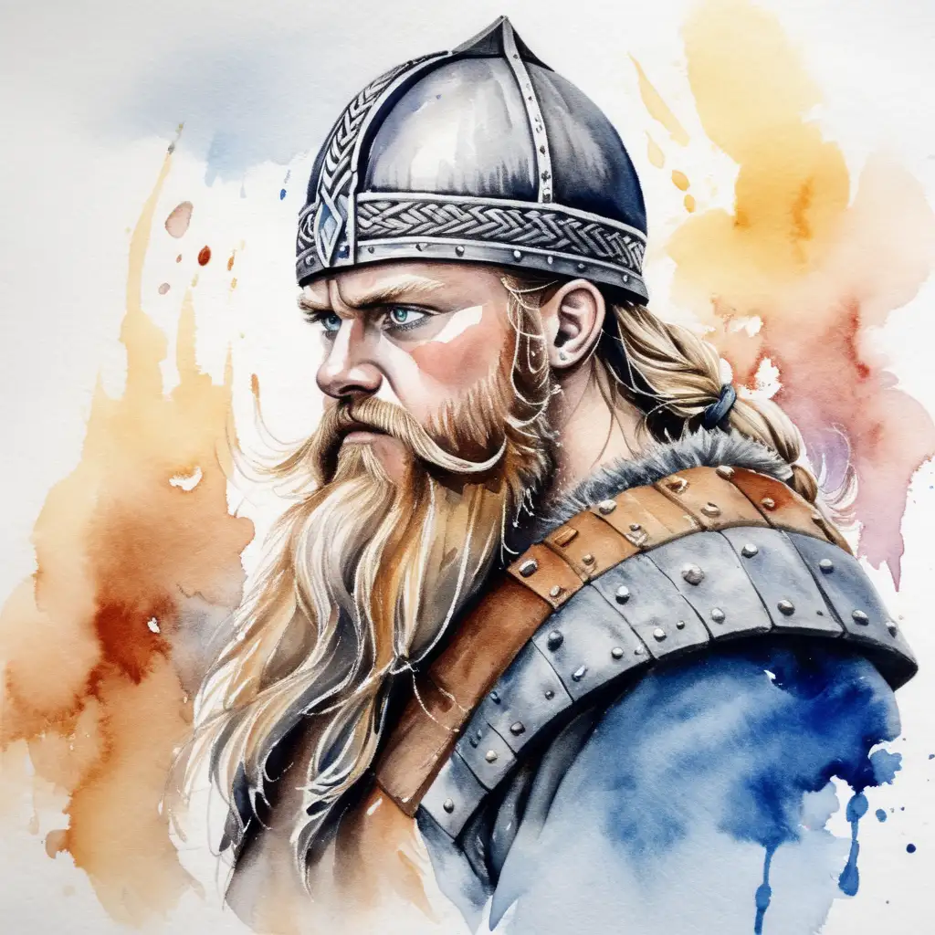 Viking Age Scene with Watercolor Illustration