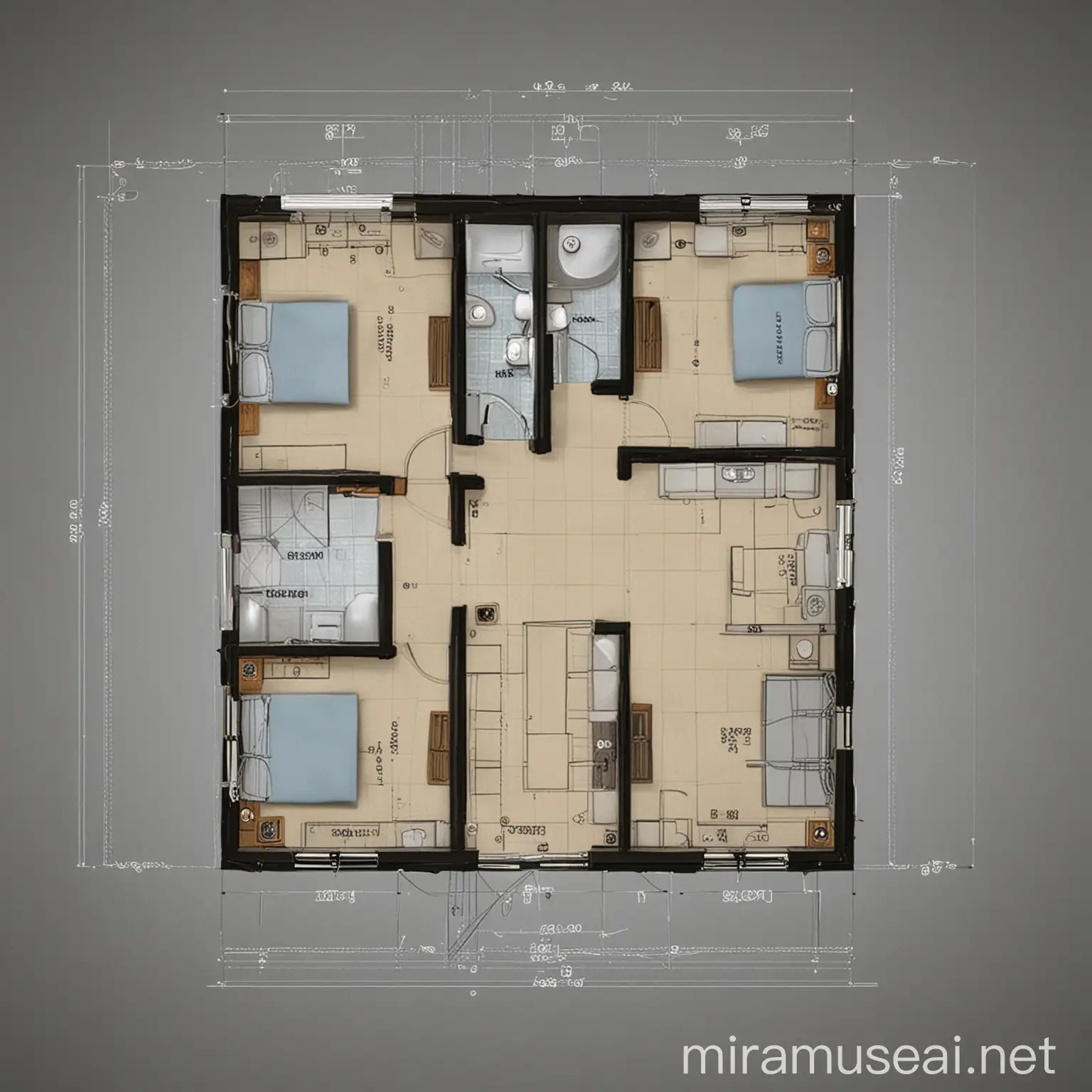 sweep design of the whole house. 2 bedrooms, living room, toilet, bathroom. AutoCAD drawing