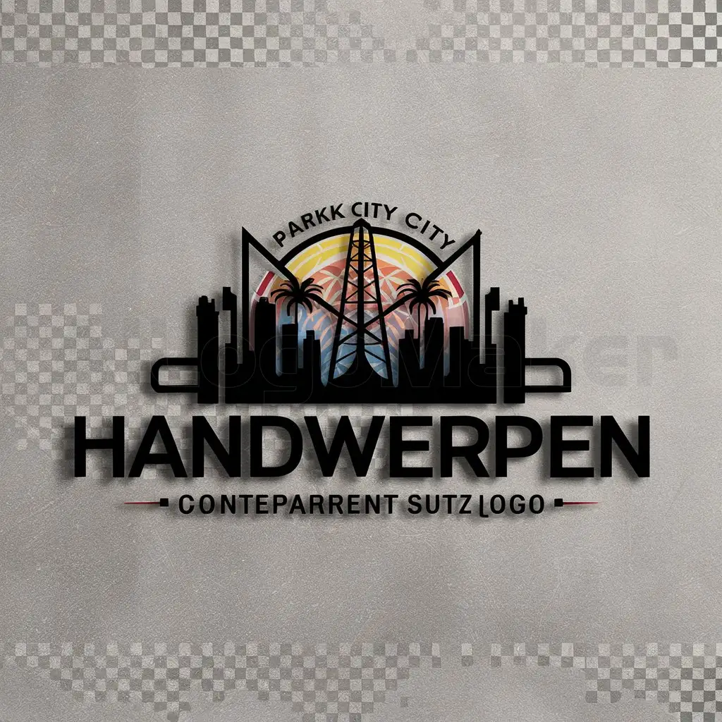 LOGO-Design-for-Handwerpen-Vibrant-Urban-Skyline-with-Central-Crane-and-Palm-Trees