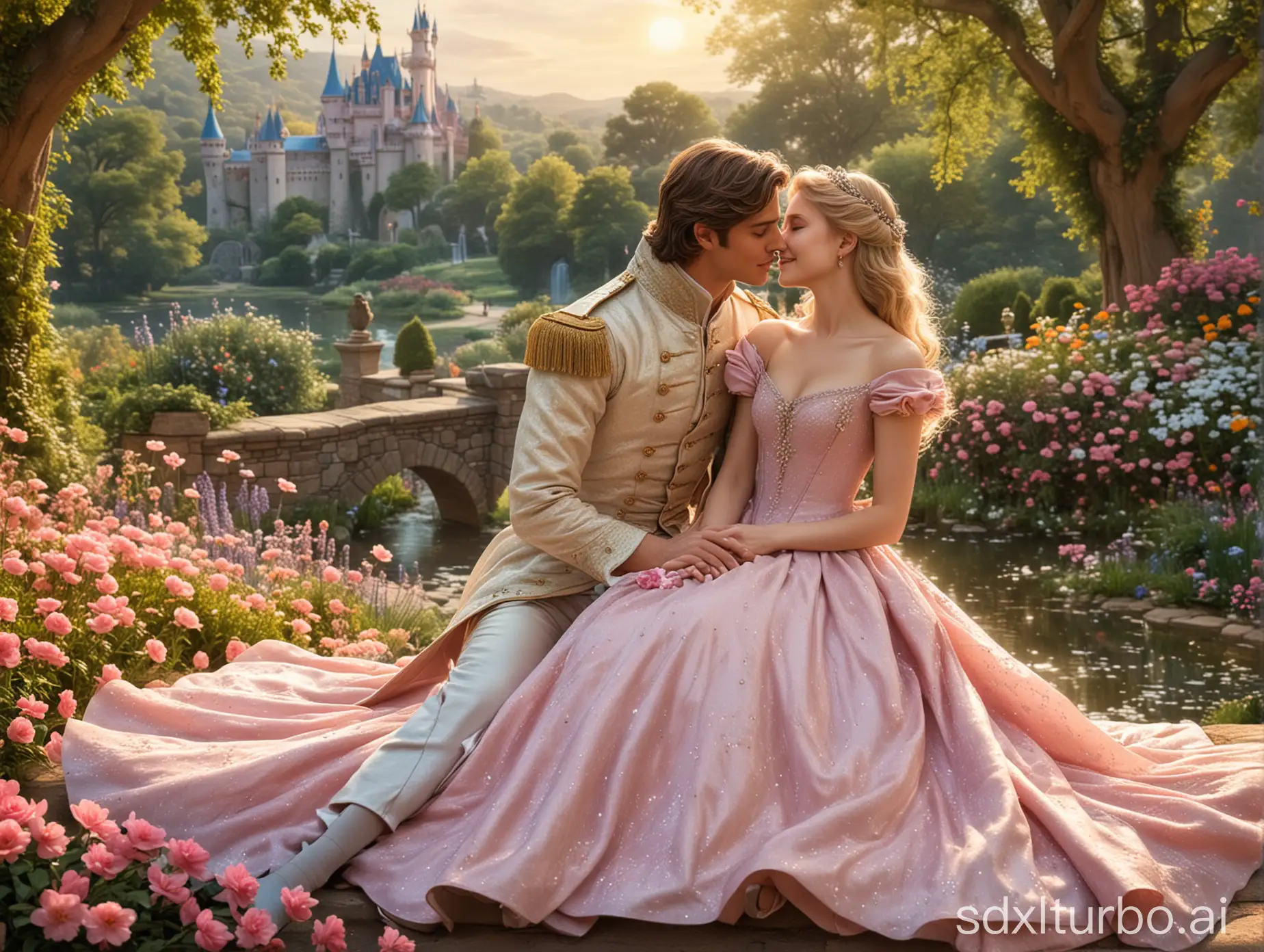 Romantic-Garden-Encounter-Cinderella-and-the-Prince-Embrace-Love-and-Happiness