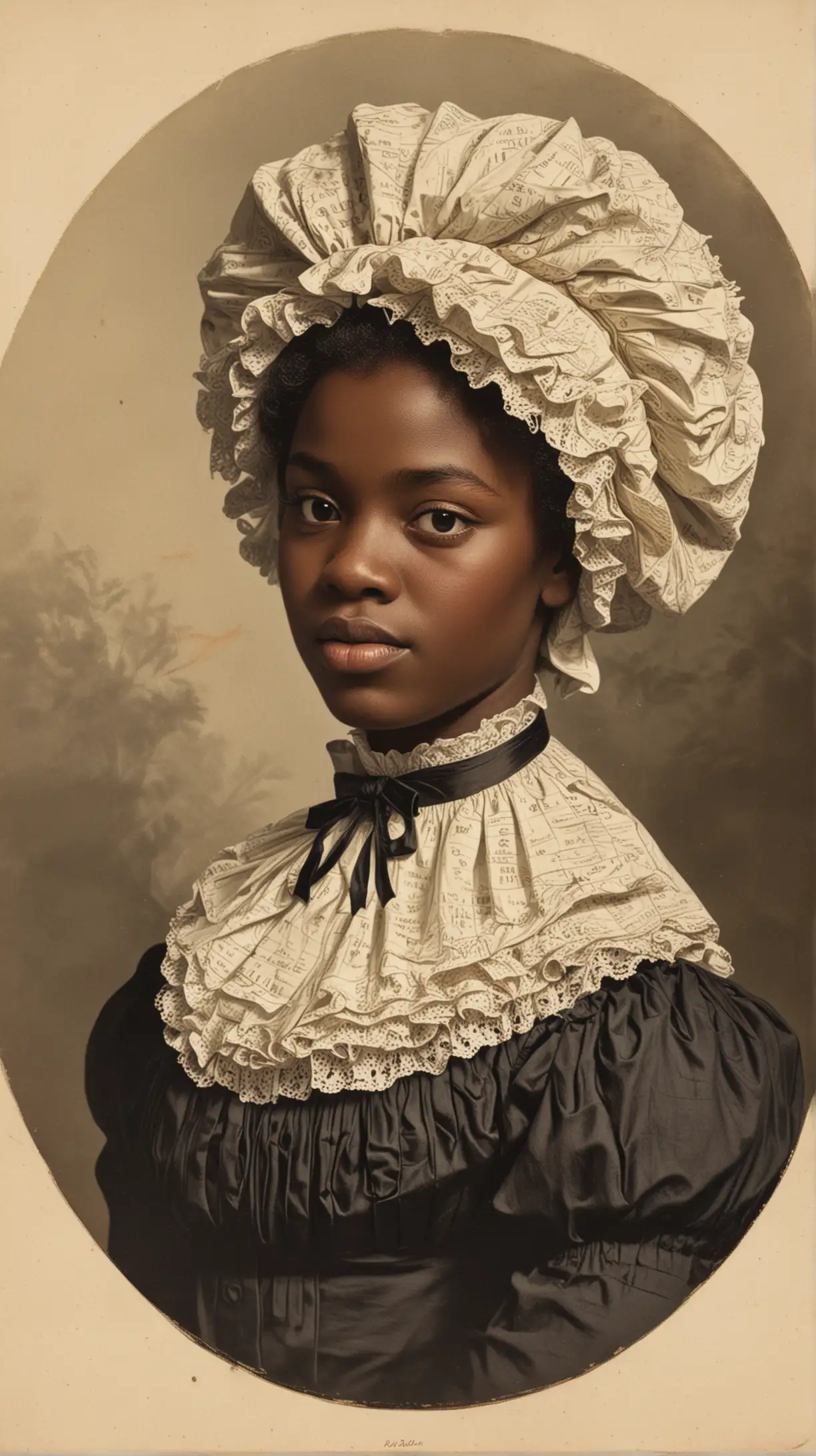 Vintage Portrait of a Young Black Woman in a Plaid Bonnet