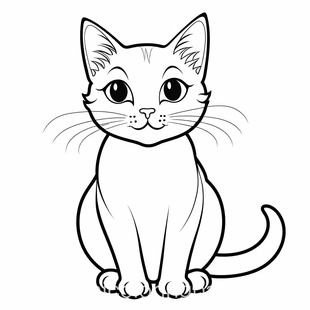 happy cat, Coloring Page, black and white, line art, white background, Simplicity, Ample White Space