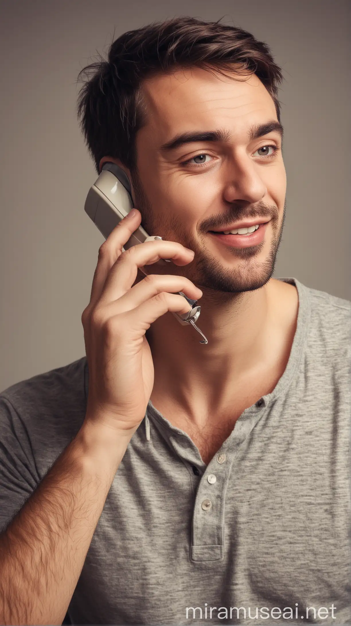Romantic Man Talking on Phone with Affection