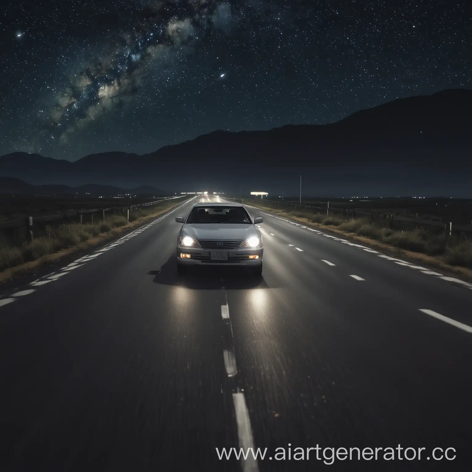 Speeding-Toyota-Mark-2-on-Deserted-Highway-under-Starry-Night-Sky-Anime-Style