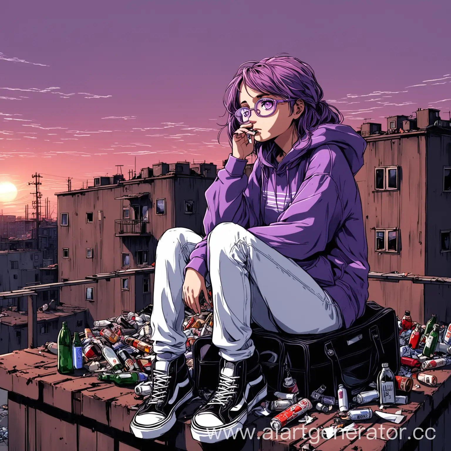 Lonely-Anime-Girl-Contemplating-on-Soviet-Rooftop-at-Sunset