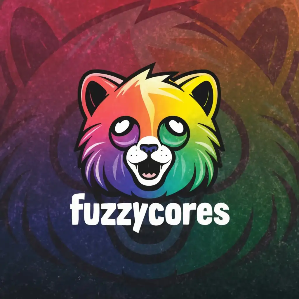 LOGO-Design-For-Fuzzycores-Vibrant-Rainbow-Emo-Furry-Face-on-Clear-Background