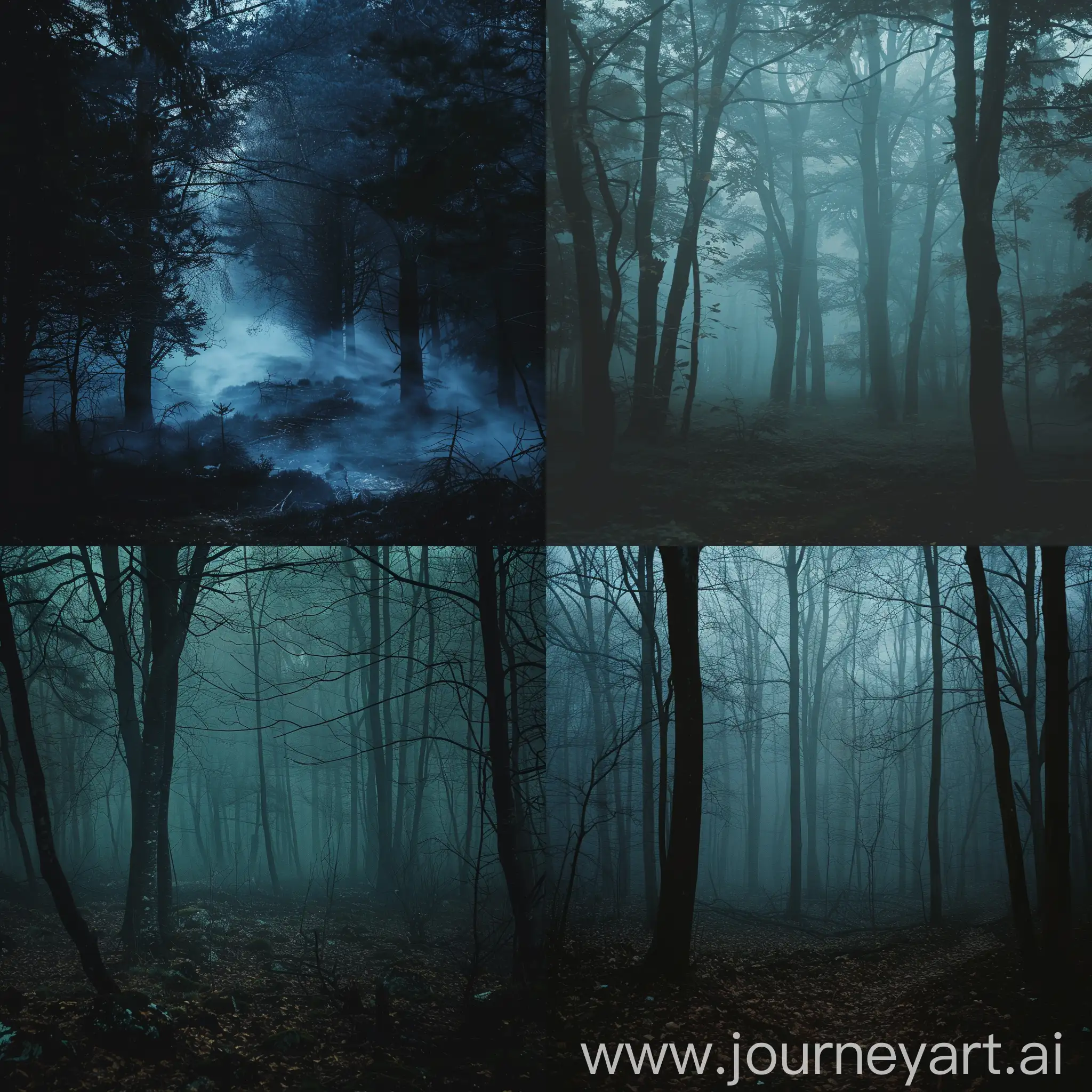 Eerie-Fog-Blanketing-Gloomy-Forest-Creepy-Horror-Scene