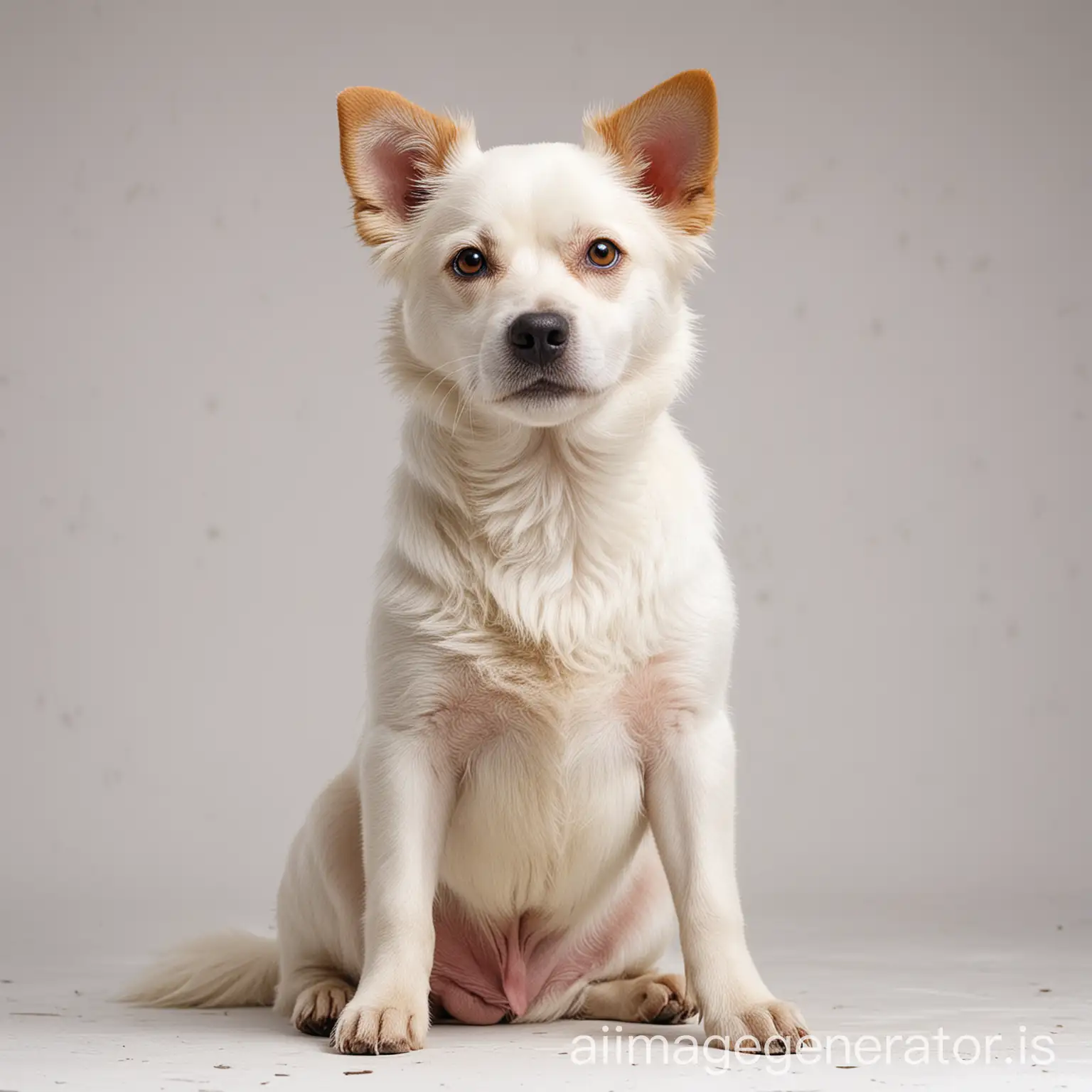 white Chinese yard dog, sitting standing, white background picture