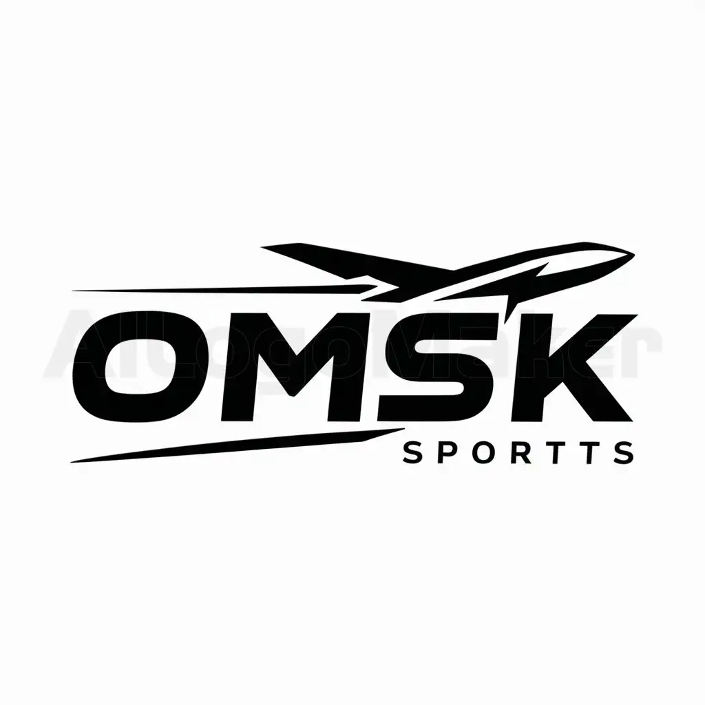 a logo design,with the text "OMSK", main symbol:airplane,Moderate,be used in Sports Fitness industry,clear background