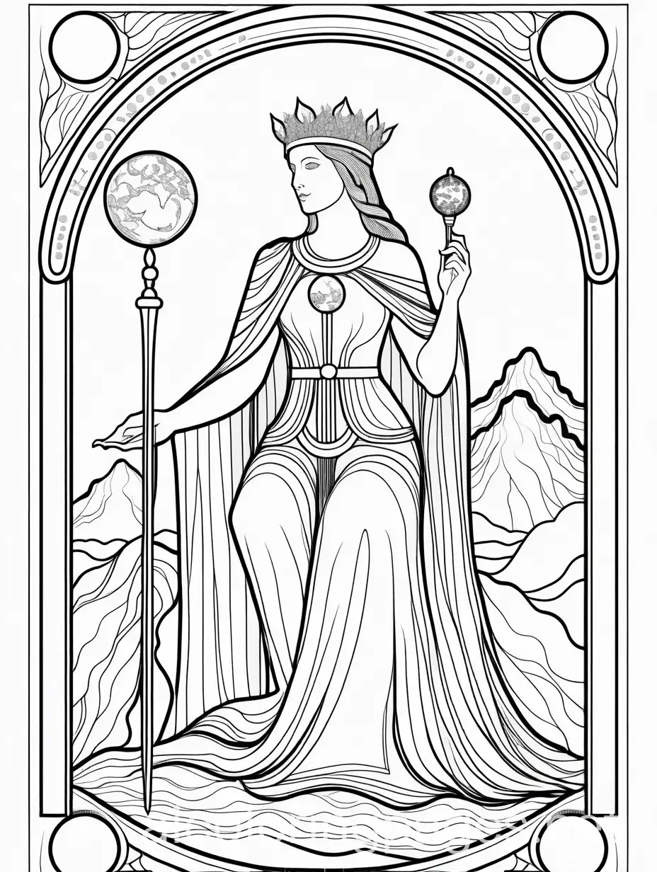 the world tarot, Coloring Page, black and white, line art, white background, Simplicity, Ample White Space