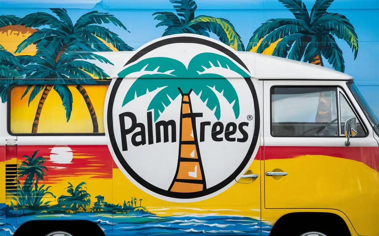 The Palmtrees logo on a van