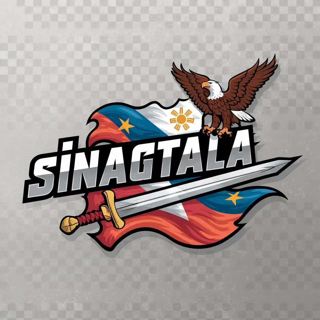 a logo design,with the text "SINAGTALA", main symbol:Philippine eagle and the Philippine flag with sword,Moderate,clear background