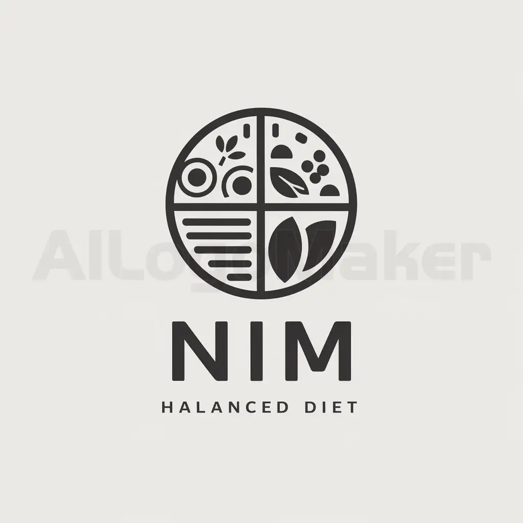a logo design,with the text "NIM", main symbol:Logo for half-meal and healthy food, Variety of diet,Moderate,clear background