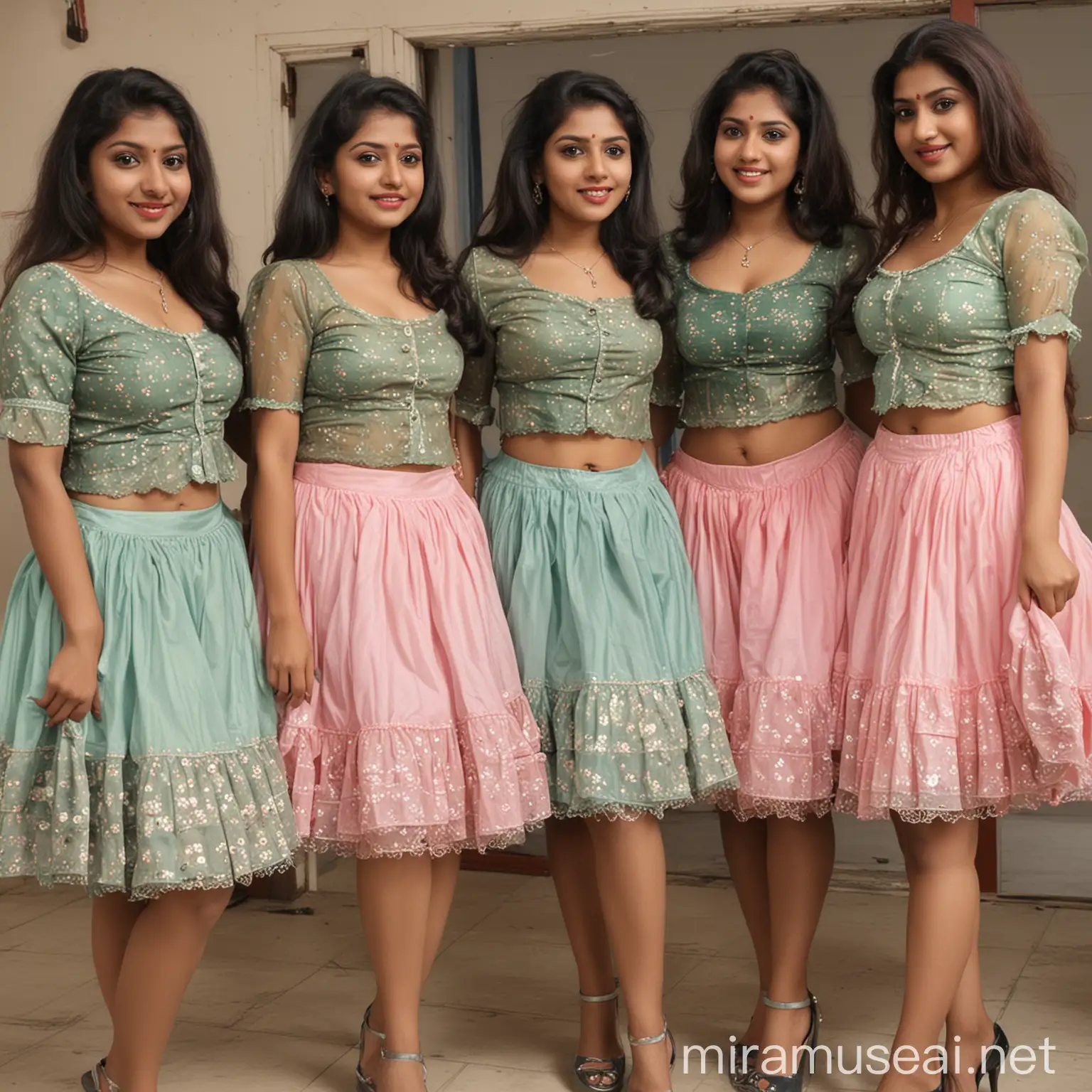 group of sexy indian girls wearing  blouse and petticoat