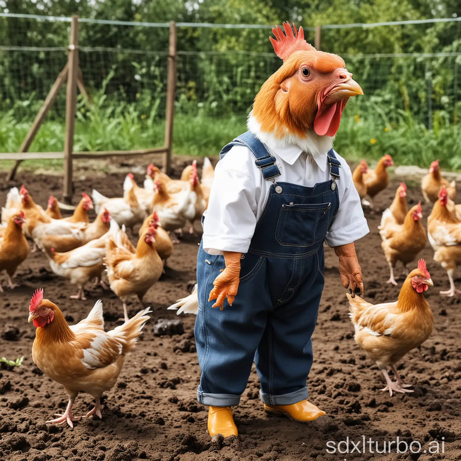 Aquatic-Farmers-Fish-in-Overalls-Feeding-Chickens