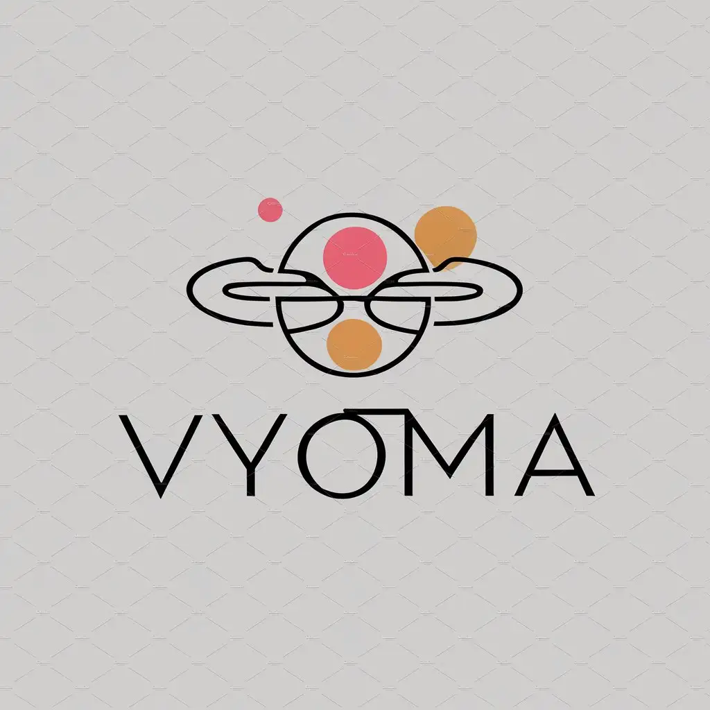 a logo design,with the text "Vyoma", main symbol:Drones and planets,Minimalistic,clear background