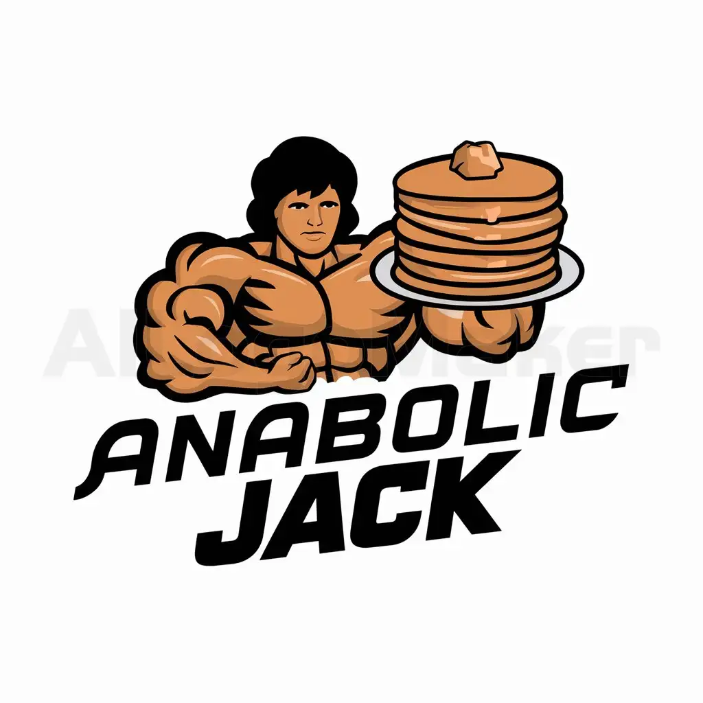 LOGO-Design-for-Anabolic-Jack-Muscular-Figure-Holding-Pancakes-Emblem-for-Sports-Fitness-Branding