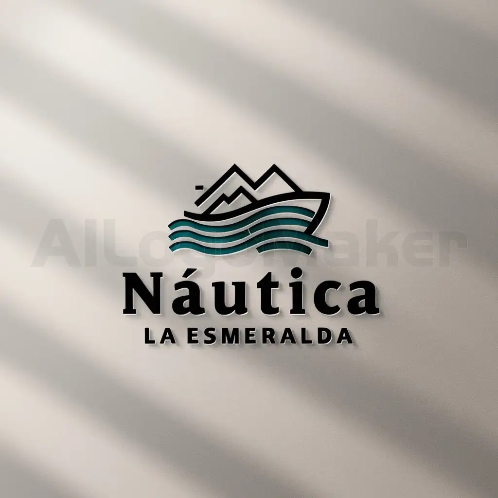 LOGO-Design-For-Nutica-La-Esmeralda-Dynamic-Boat-with-Waves-and-Mountain-Backdrop