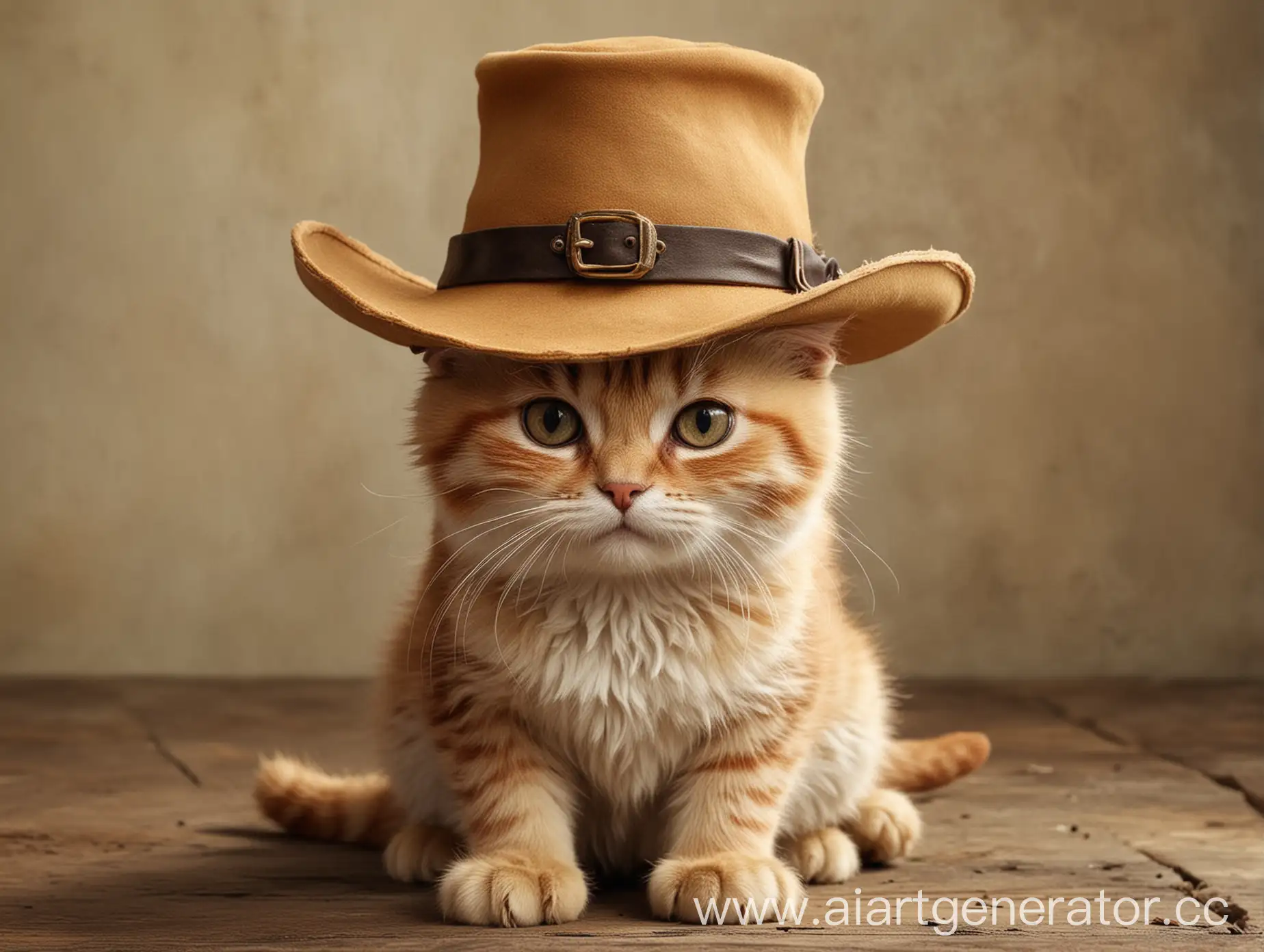 The plaintive look of a puss in boots with a hat in his paws