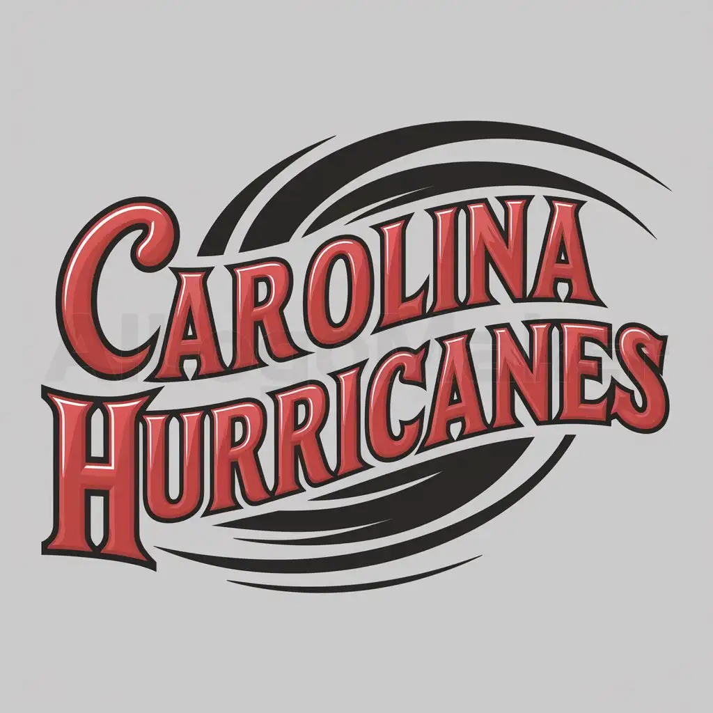a logo design,with the text "Carolina Hurricanes", main symbol:The wordmark 'Carolina Hurricanes' in a hurricane font and in red text on a black outline and the wordmark contains a hurricane flag in between of the wordmark, as well as a hurricane behind the wordmark and flags.,Moderate,clear background