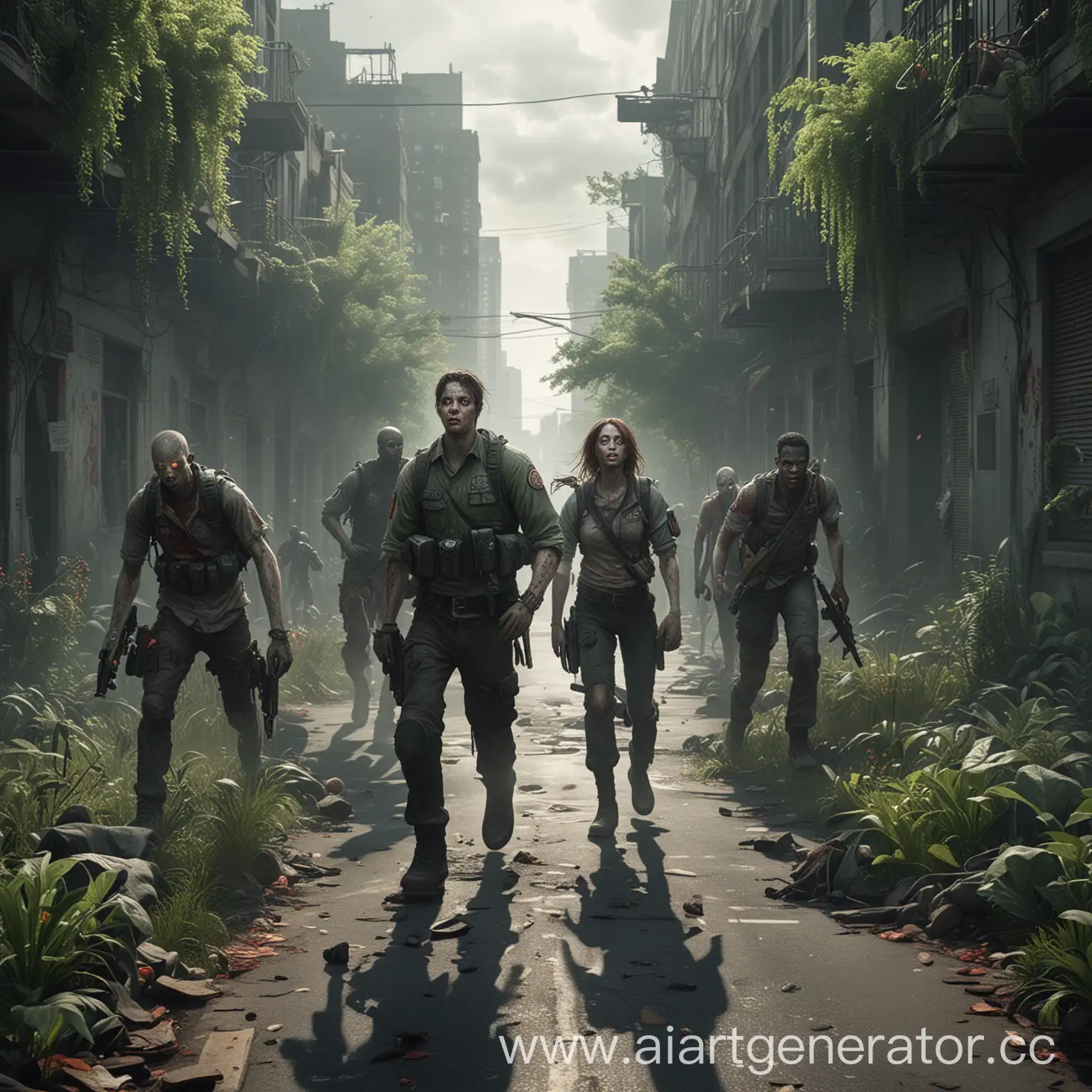 Surviving-Squad-Clears-Overgrown-City-Street-of-Zombies