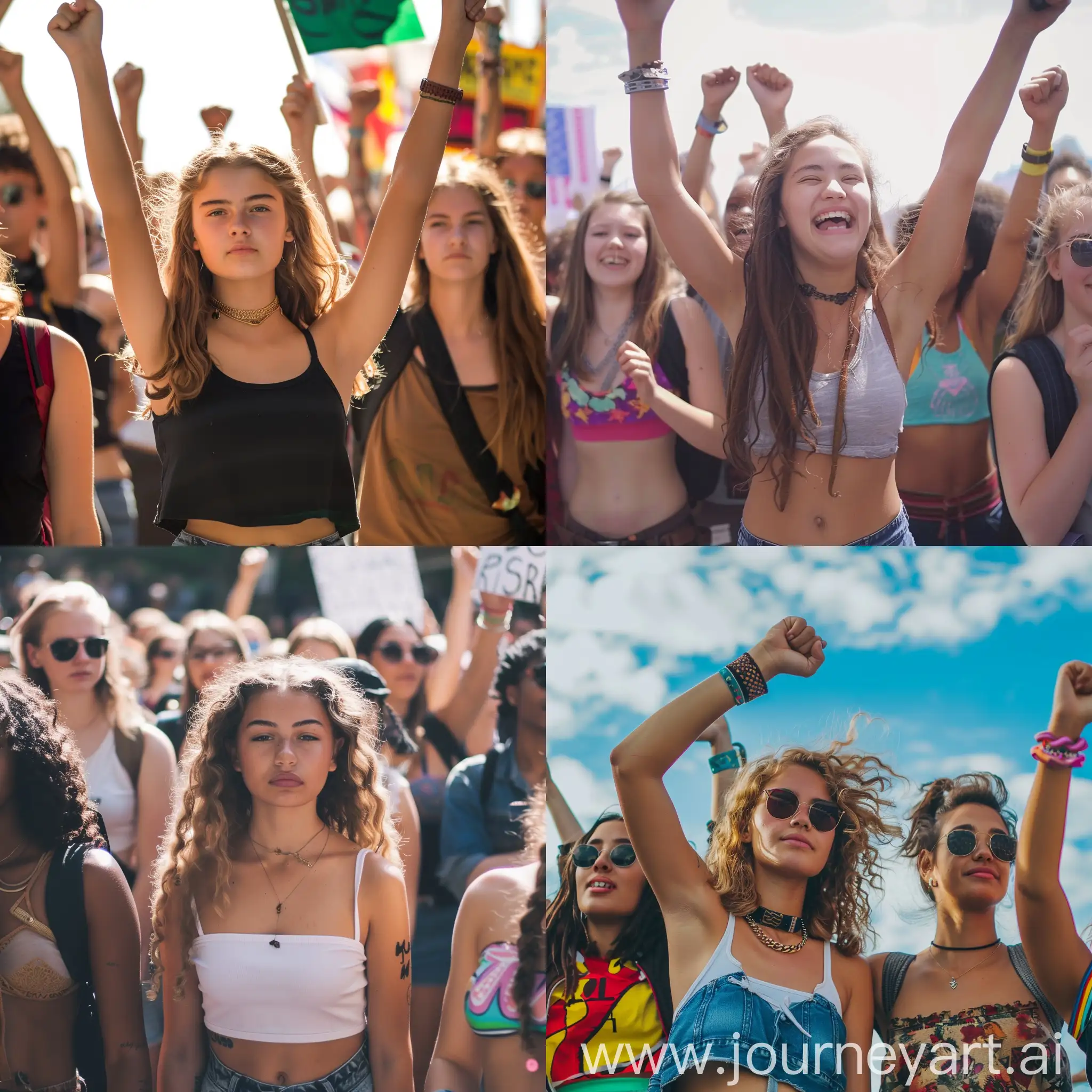 Empowered Girls in crop-tops Protesting for Freedom