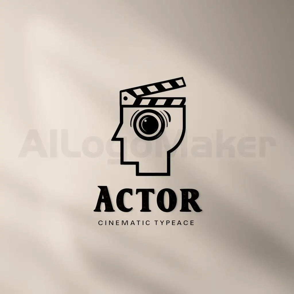 a logo design,with the text "Actor", main symbol:Please use traditional and vintage method in logo design and utilize the mixture of cinematic elements, such as camera, clapperboard or use film sheet, as well as theater element so that it's become as a human head. please use minimal style.,Minimalistic,clear background