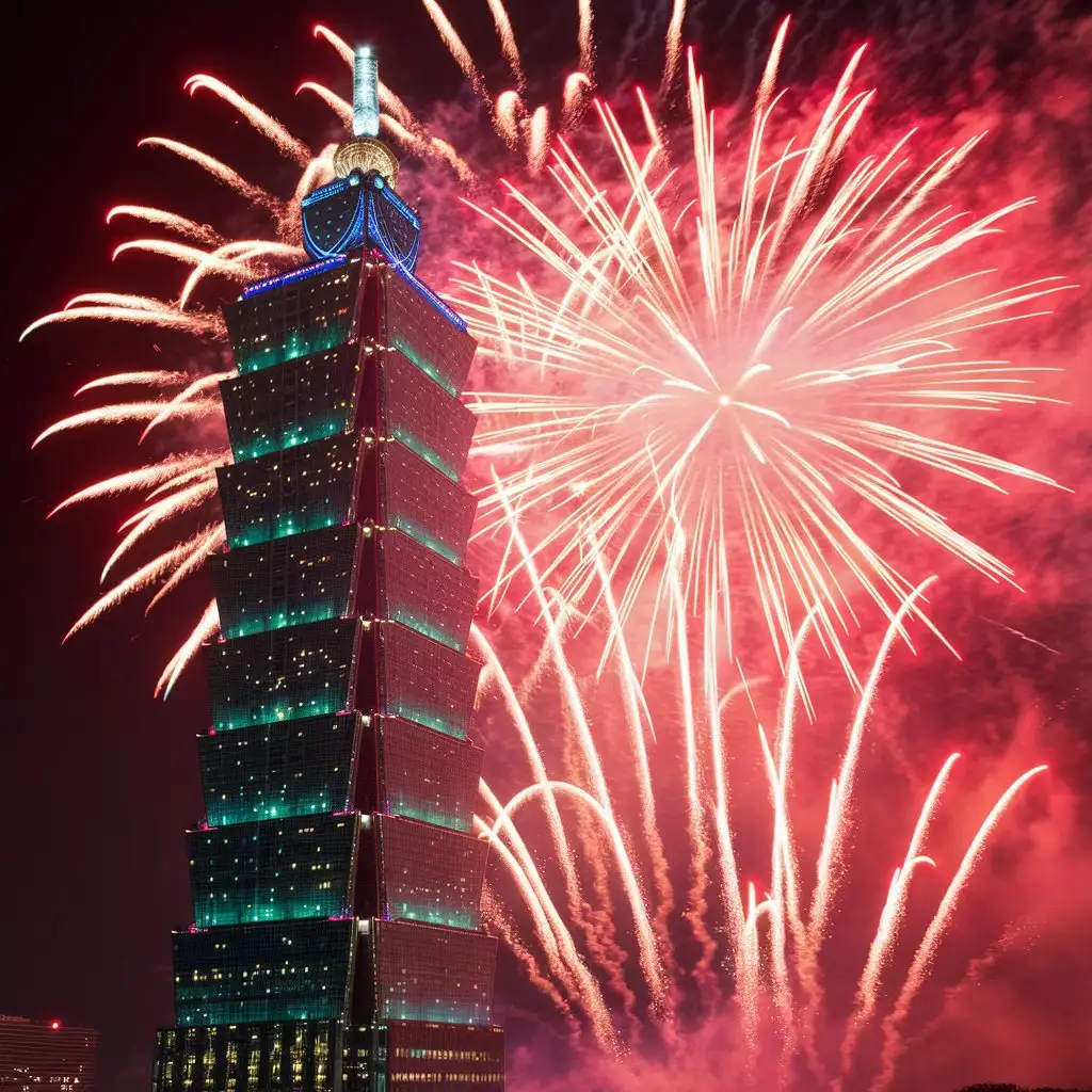 Fireworks at the Taipei 101 building.