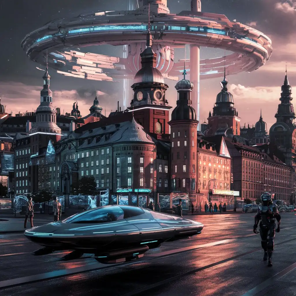 SciFi Transformation of Stockholm Cityscape with Futuristic Elements