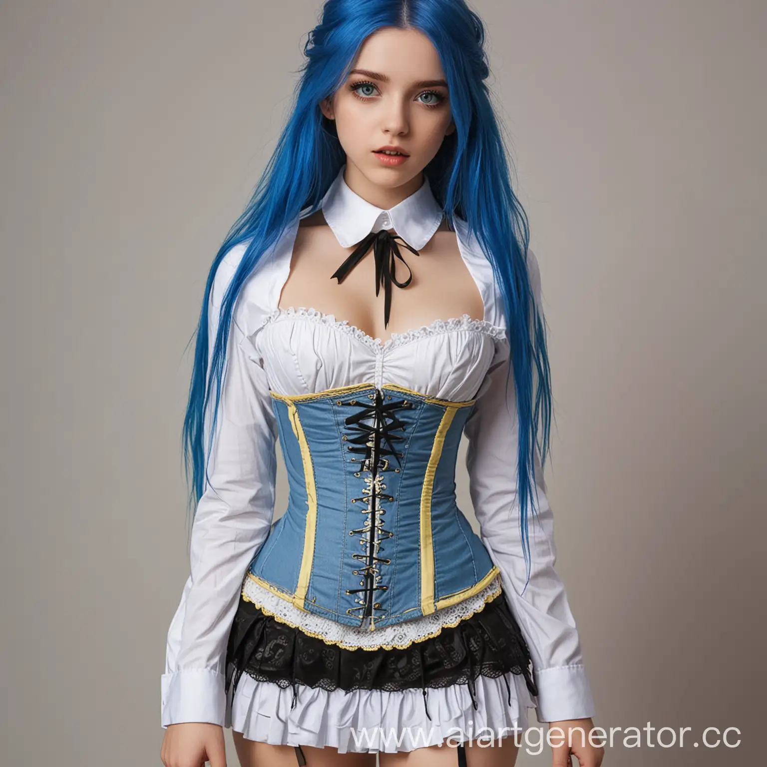 Girl-with-Blue-Long-Hair-in-White-Shirt-and-Corset-with-Mismatched-Eyes