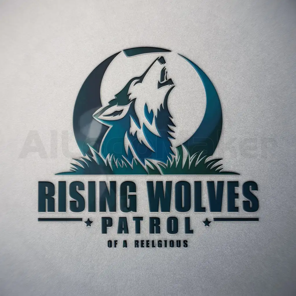 a logo design,with the text "Rising Wolves Patrol", main symbol:Wolf howling at the moon,Moderate,be used in Religious industry,clear background