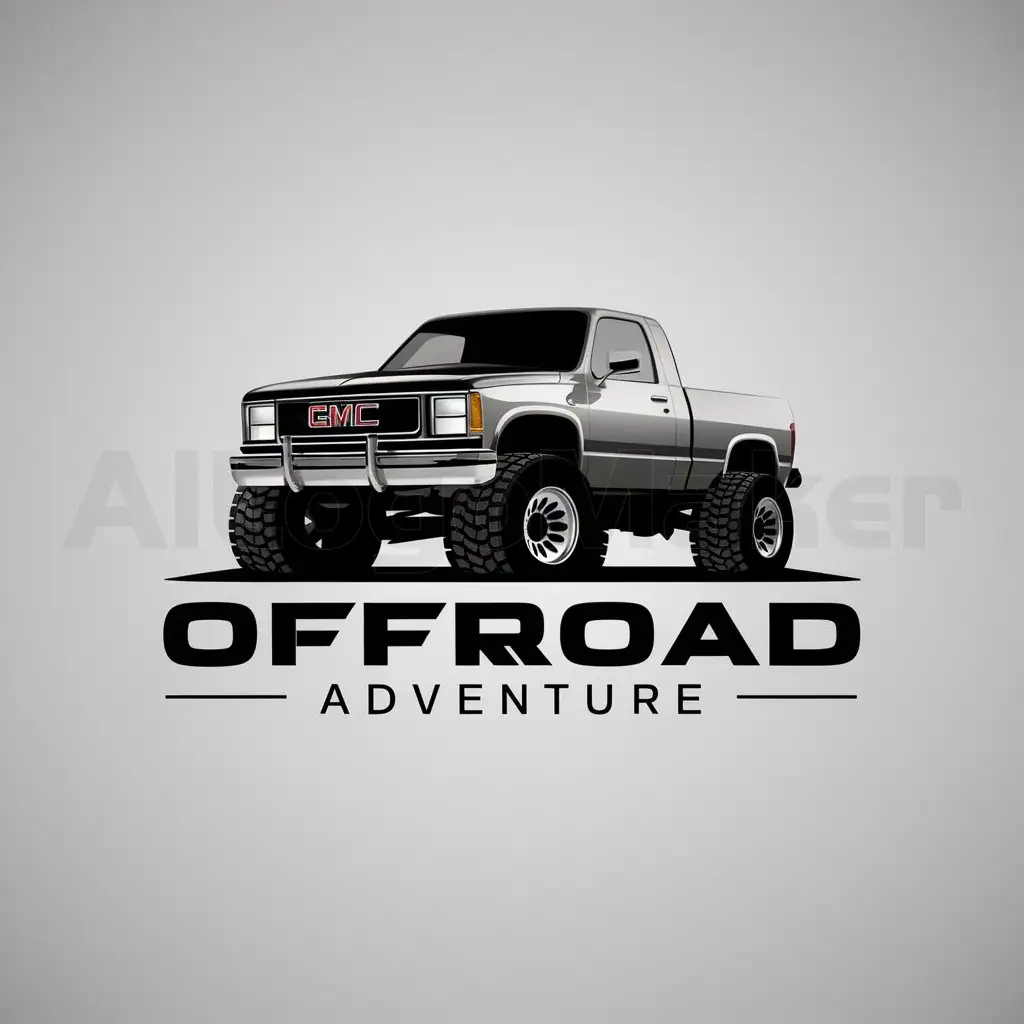 a logo design,with the text "Offroad Adventure", main symbol:4X4 1994 GMC K1500 with 40 inch tires,Minimalistic,clear background