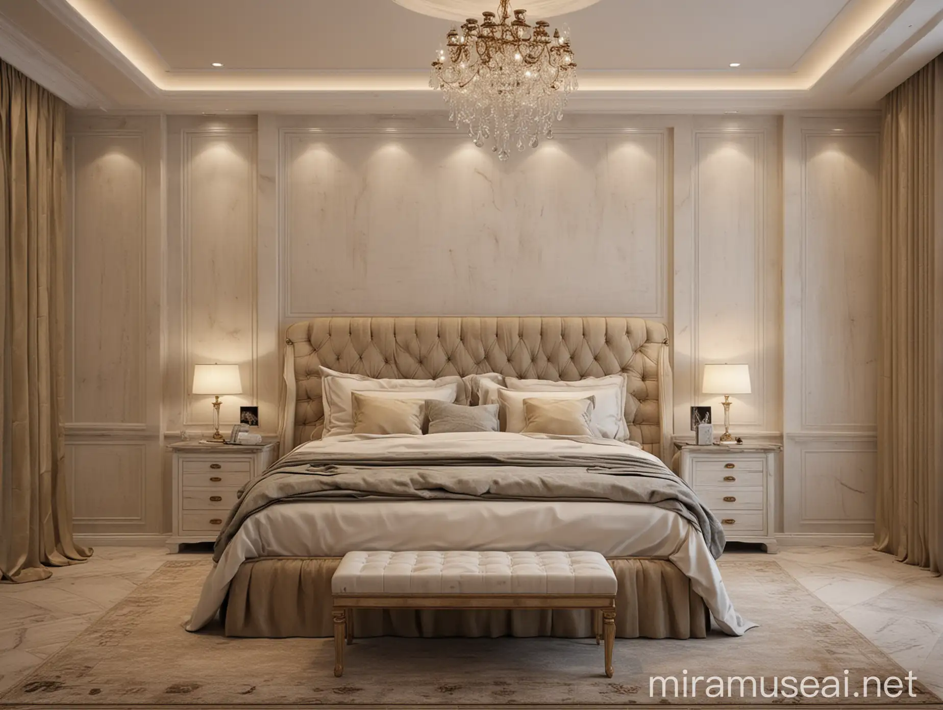 Luxurious Roman Style Bedroom Design with Elegant Bed Wall