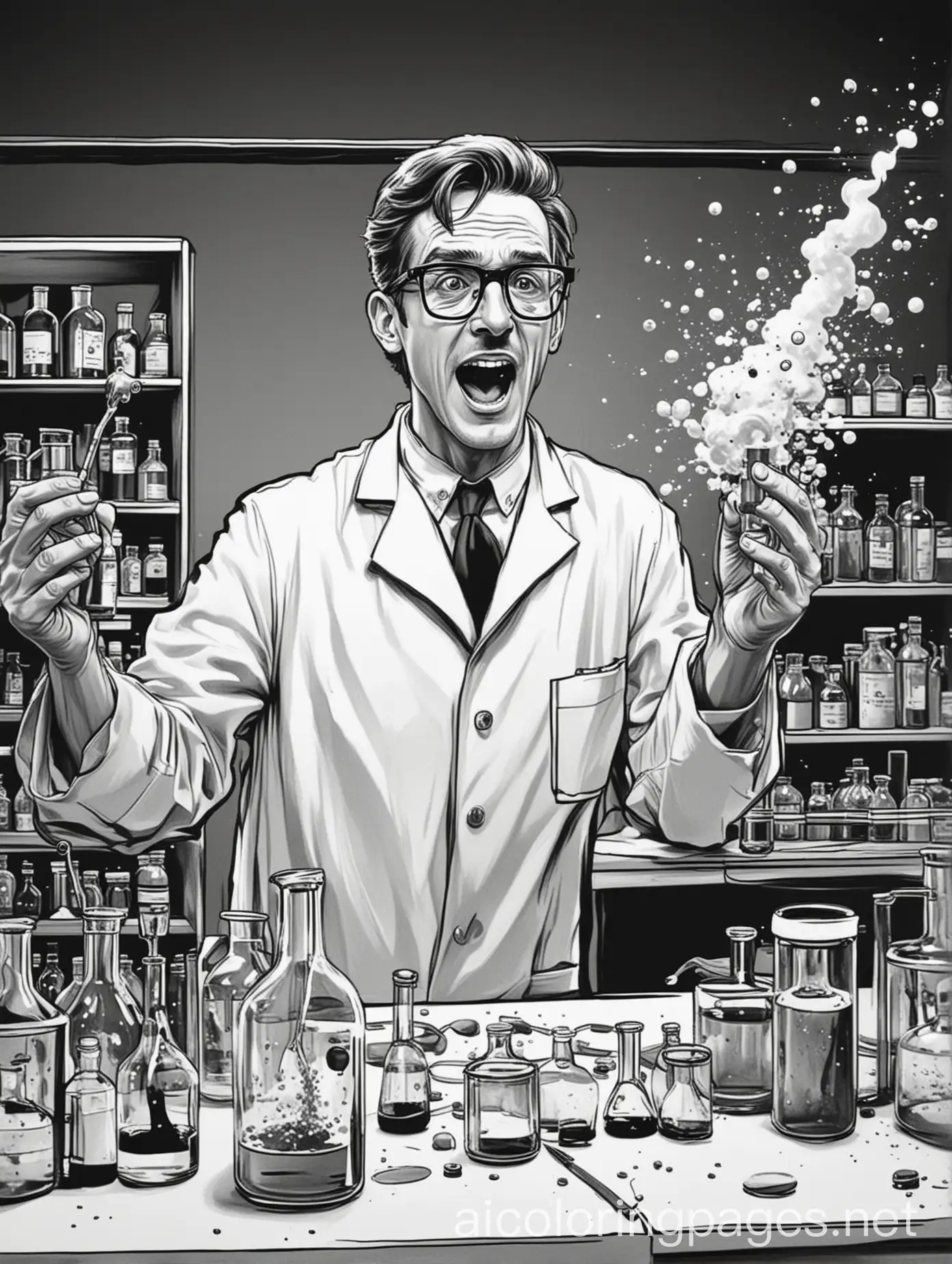 Chemist-Conducts-Chemical-Blast-in-Monochrome-Laboratory-Setting