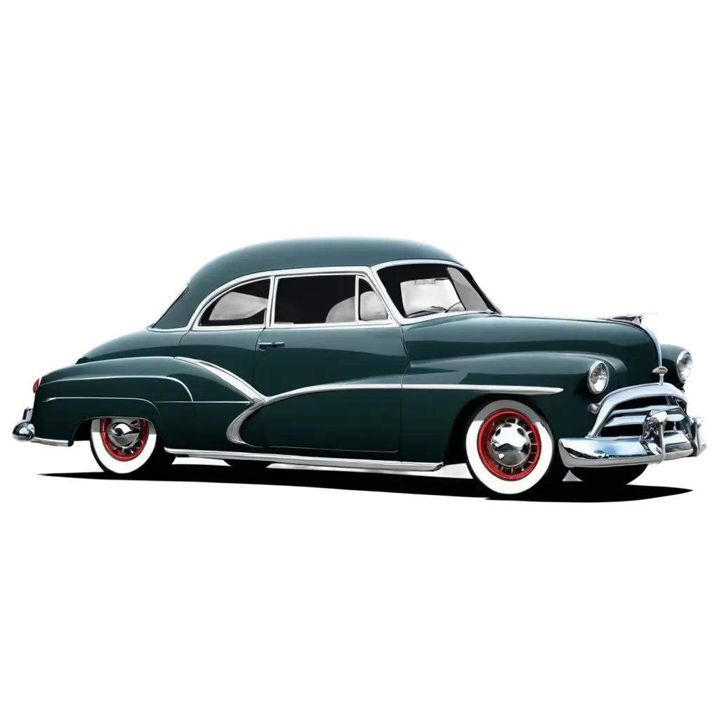 A classic vintage car from the 1950s with chrome details in cartoon style