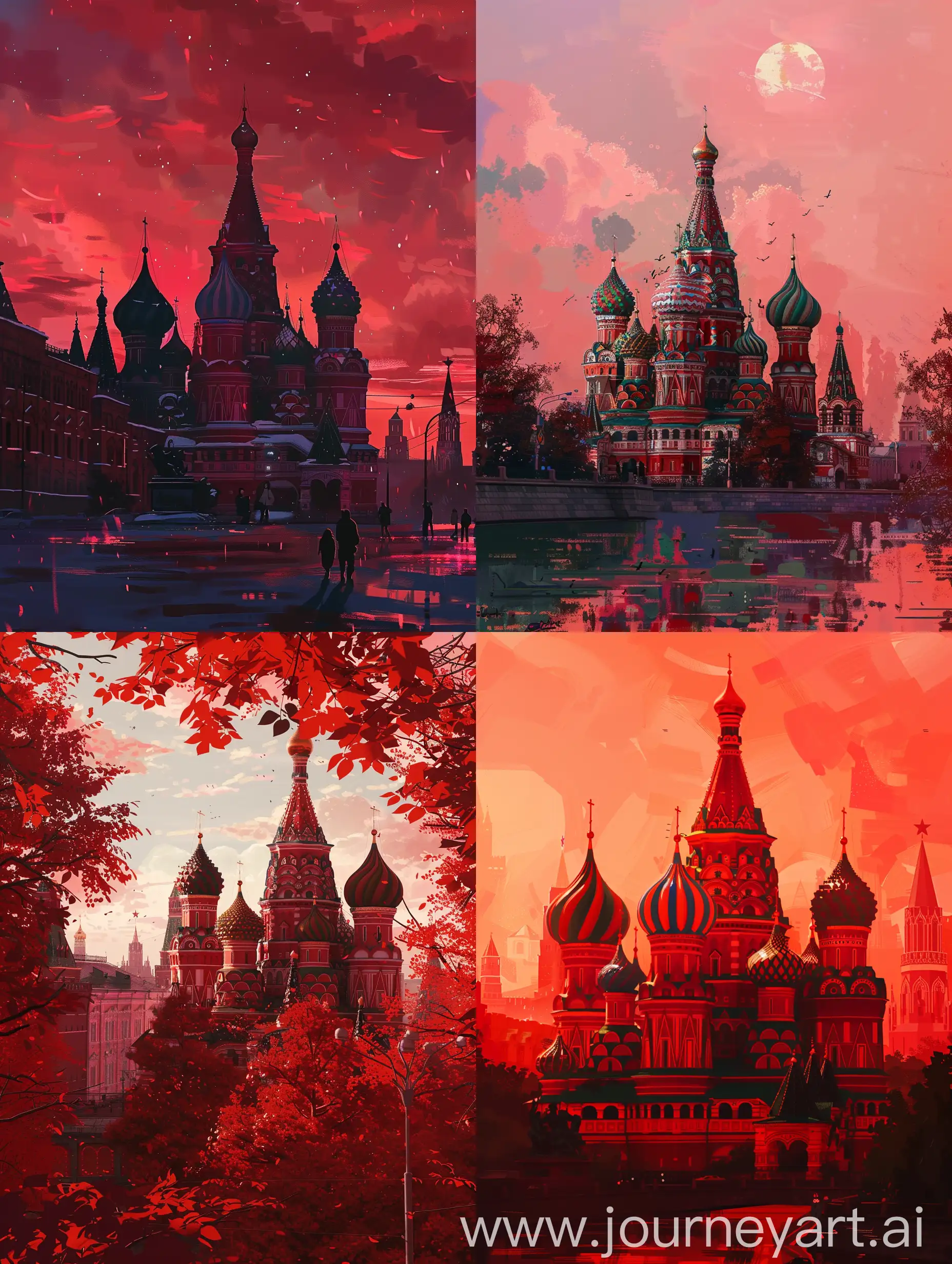 Москва в стиле Хаяо Миядзаки, красные тона