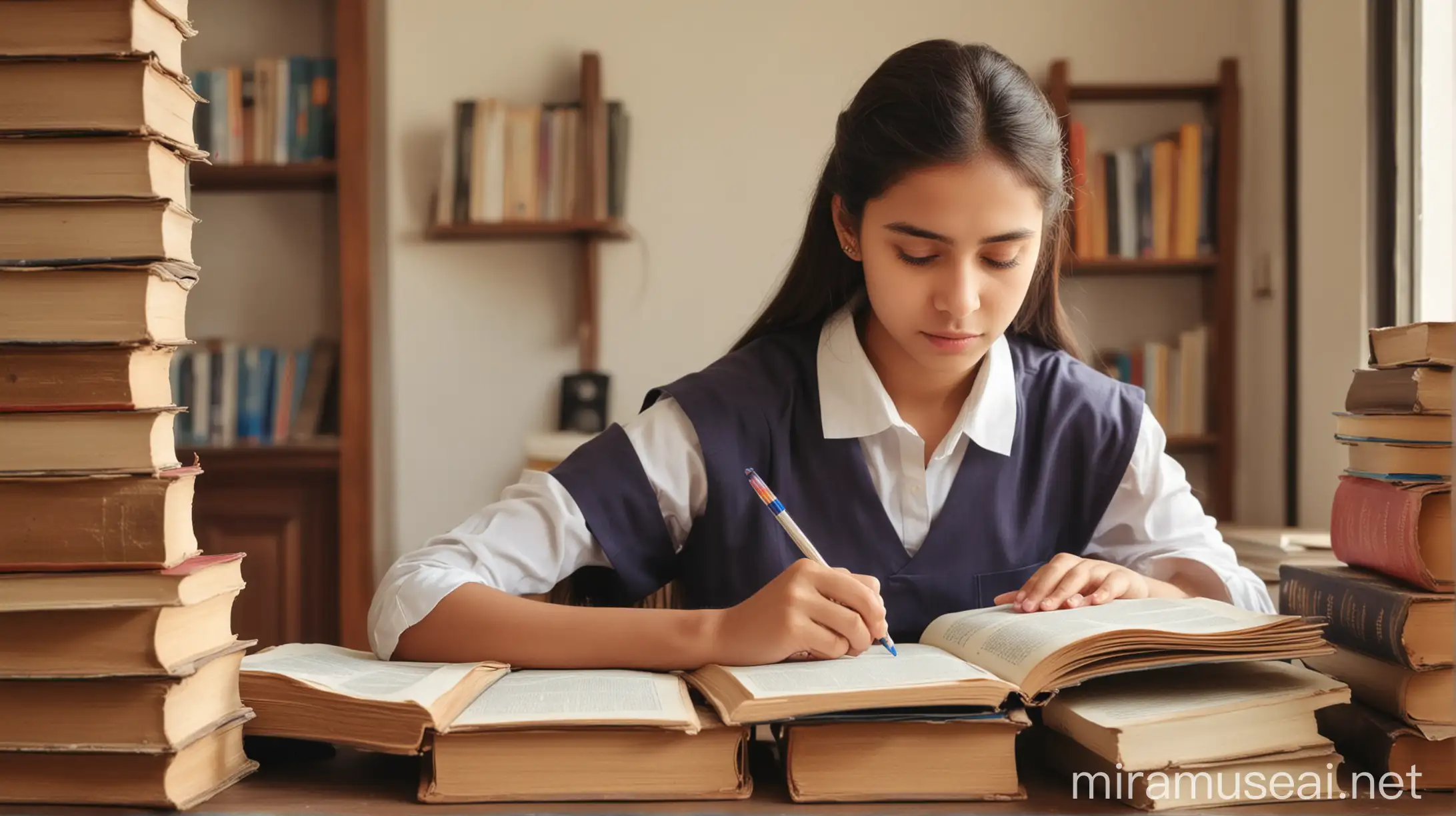 Girl student working hard with books for her exams, her marriage being forced by her parents; and she thinks her dreams of becoming a civil servant is going away