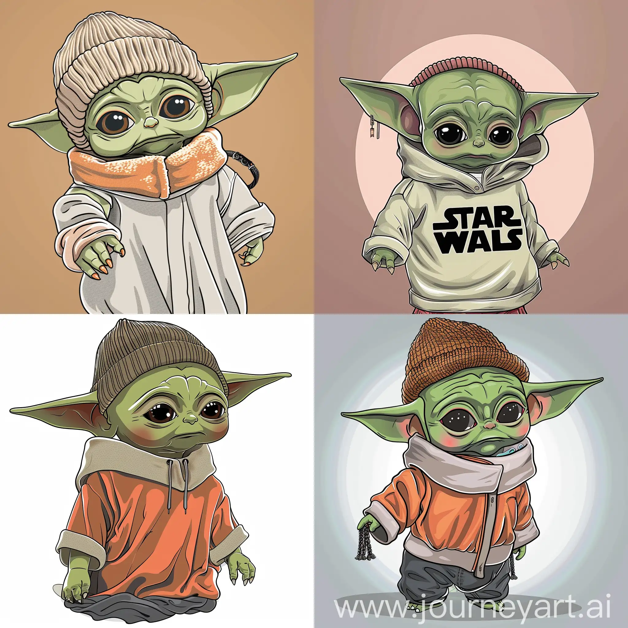 Baby-Yoda-in-Hip-Hop-Style-TShirt-and-Beanie