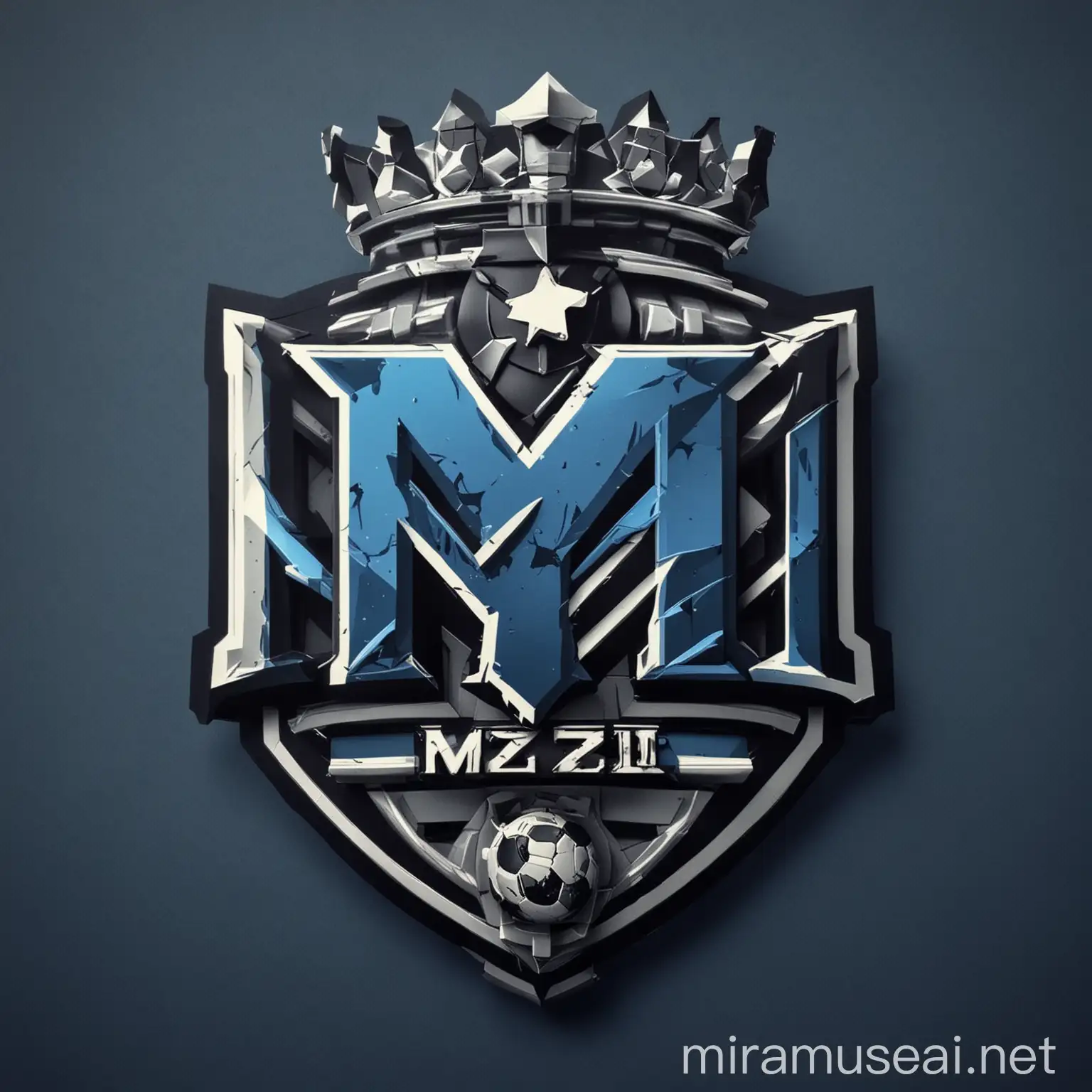 Create a football team logo that includes the text M2Z11. The logo should also include things related to computer engineering and should generally be in a blue-dark blue tone.