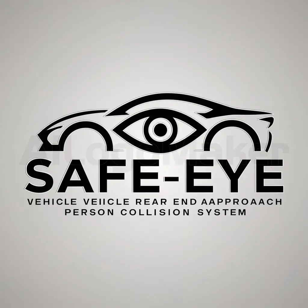 a logo design,with the text "Safe Eye-Vehicle rear end approach person collision system", main symbol:eye sensor camera car,Moderate,clear background