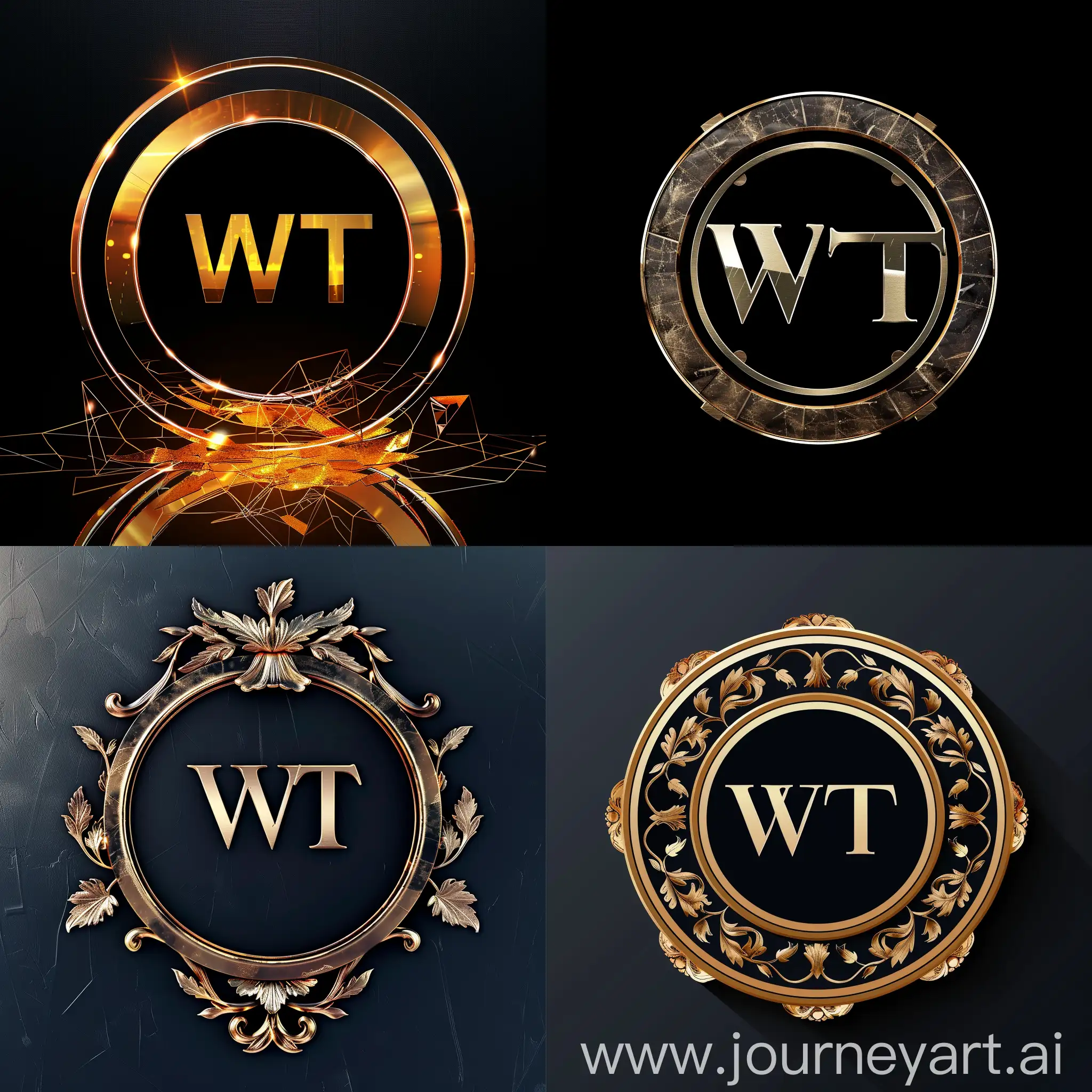 A circular logo texted "WT", entertainments styled background,  classic, low brightness background 